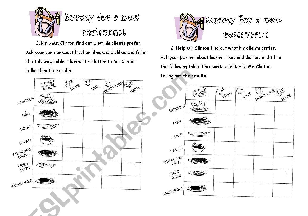 likes and dislikes worksheet