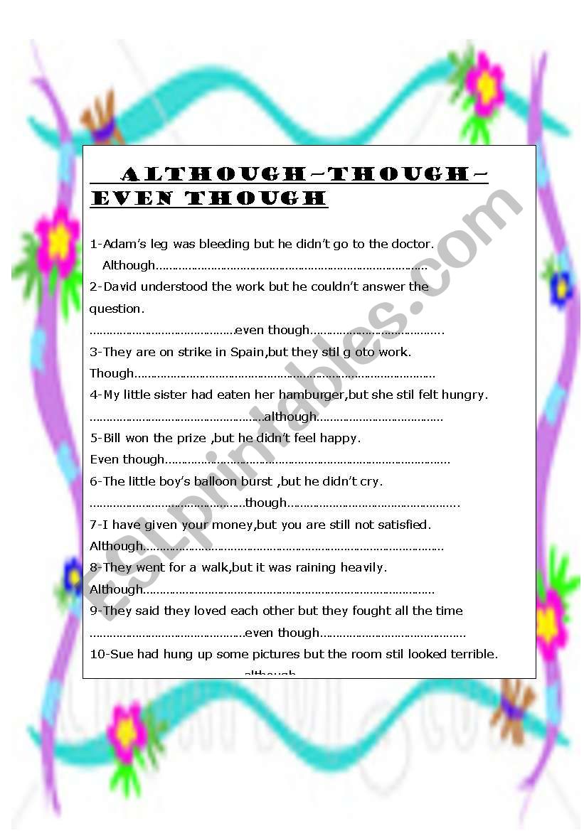 although-even-though-though-esl-worksheet-by-nivida