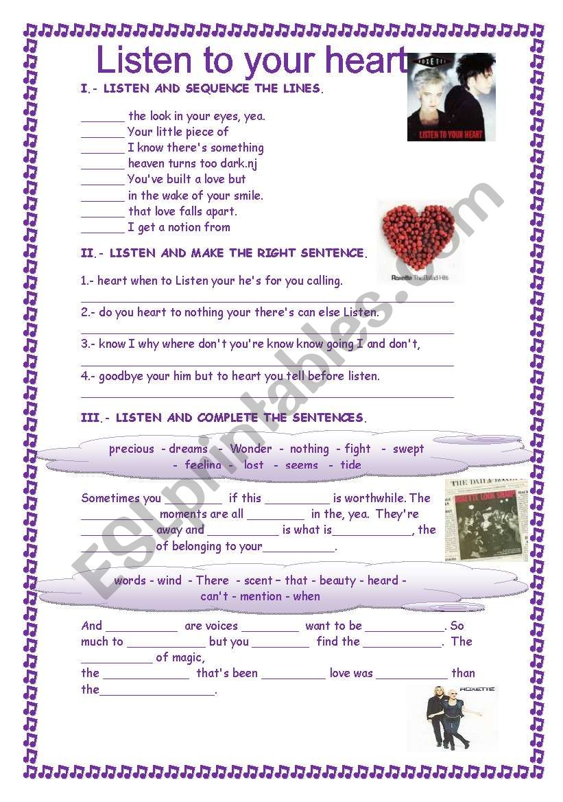 Listen to your heart worksheet