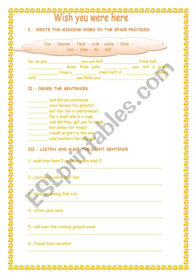 Wish you  were here worksheet