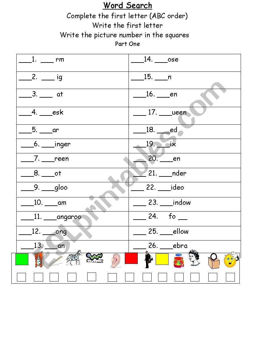 word search worksheet