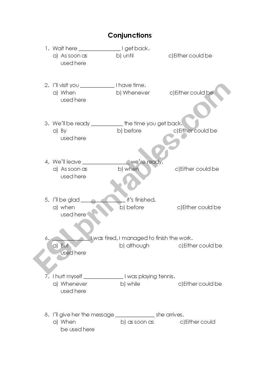 Conjunctions worksheet