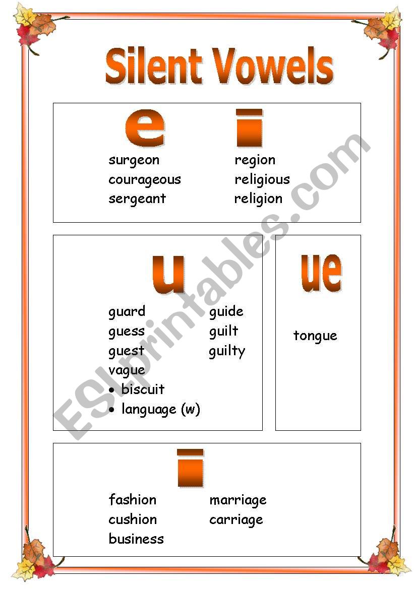 Silent VOWELS worksheet