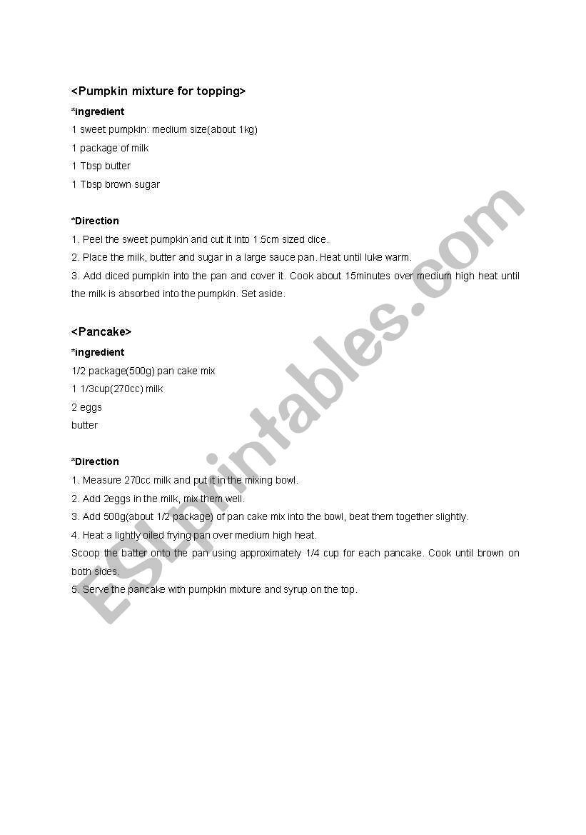 Pancake recipe worksheet