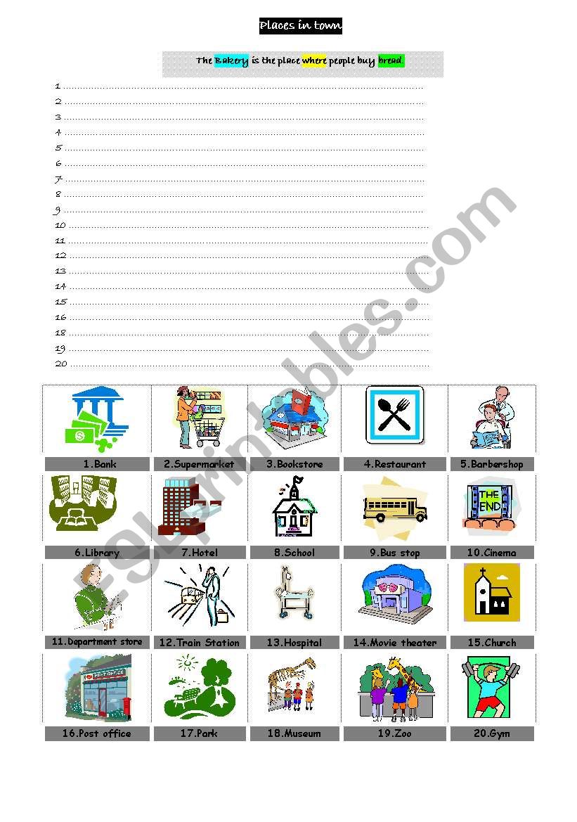 Places in Town worksheet