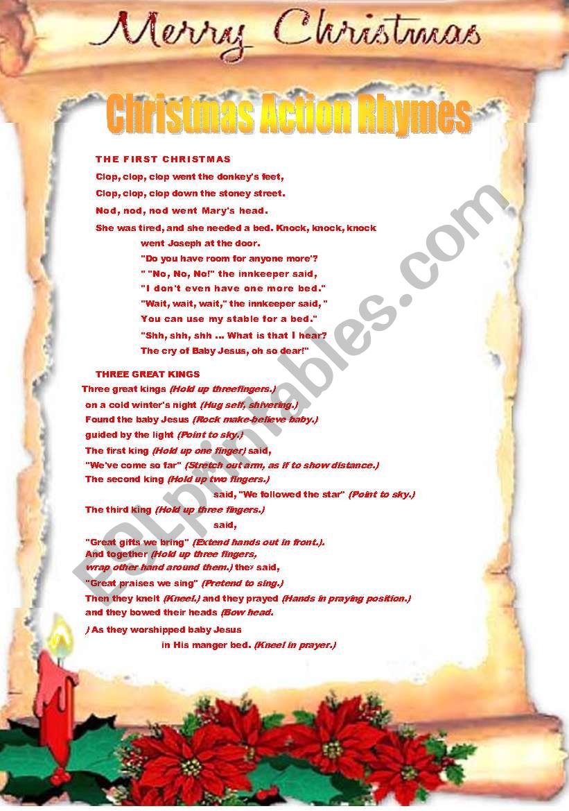 Christmas action rhymes!!! worksheet