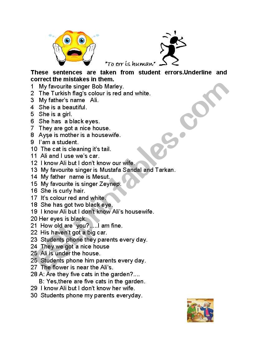 Error Correction Worksheet Past Tense