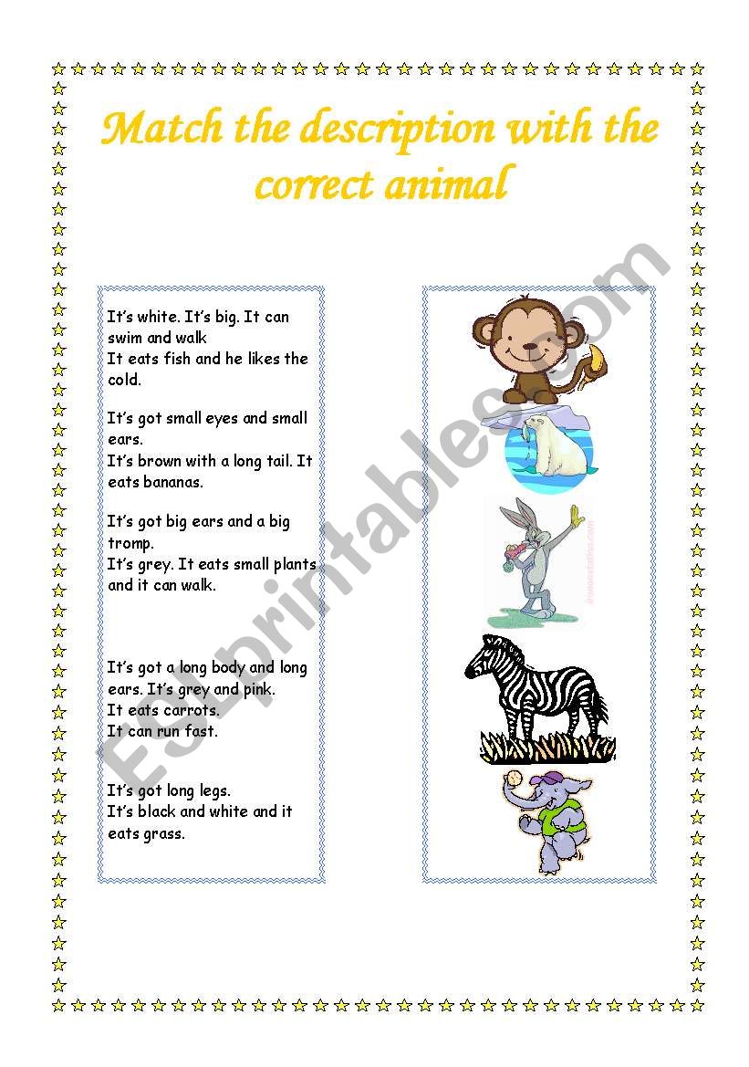 Animals descriptions worksheet