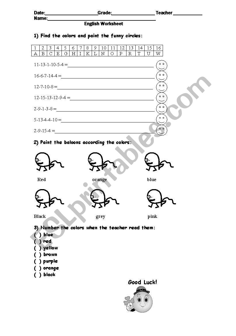 Colors worksheet