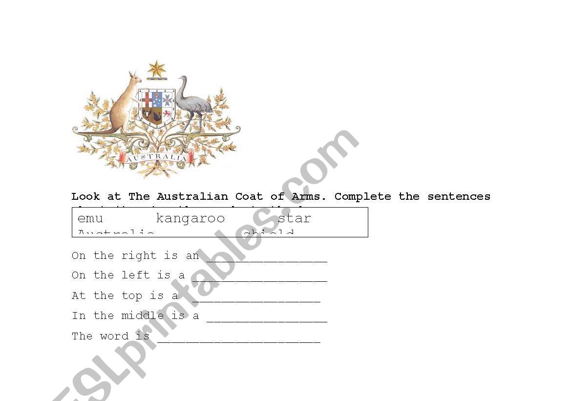 Australian Coat of arms worksheet