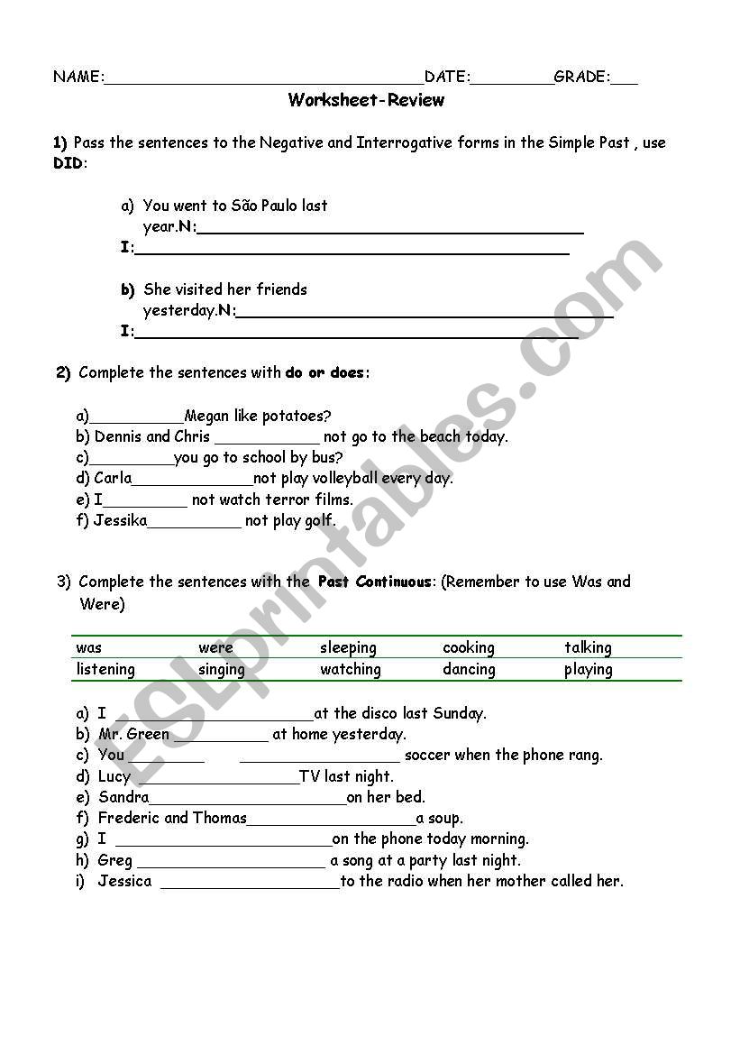 Review Simple Past, Past Continuous and Simple Present