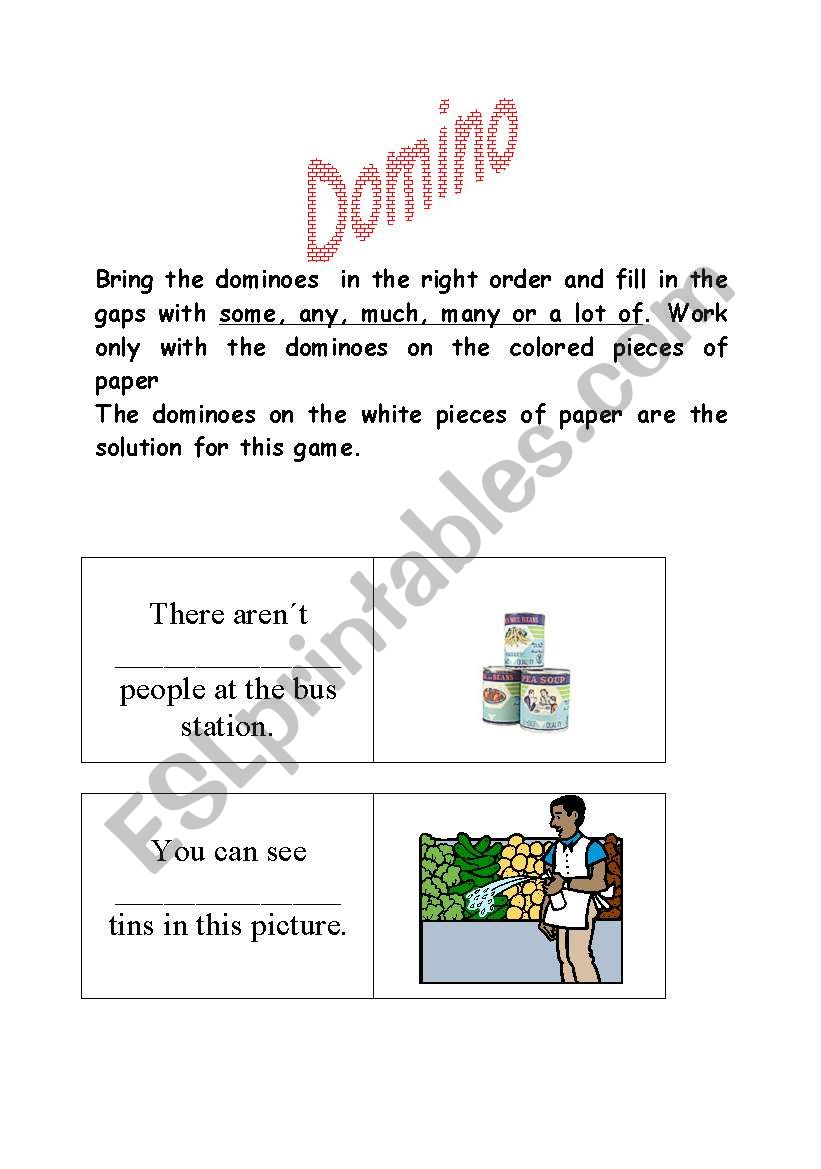 MUCH MANY DOMINO part 1 worksheet