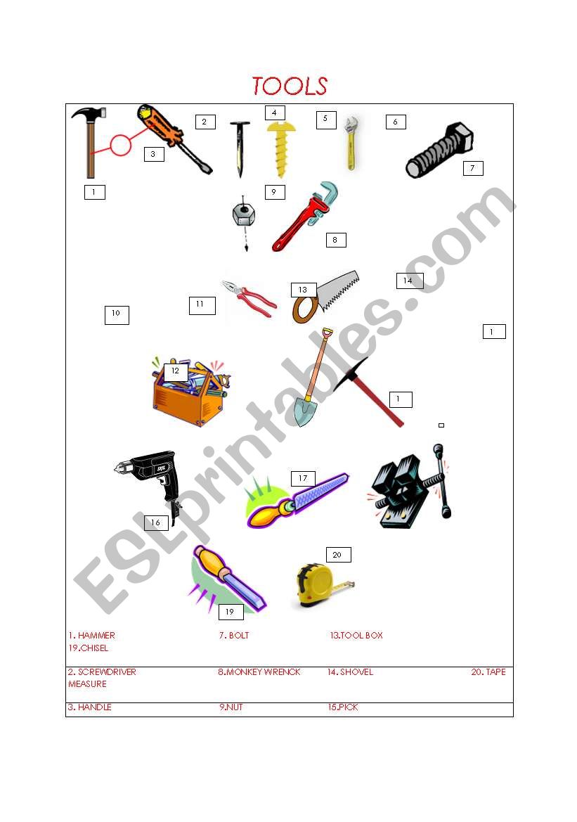 Tools worksheet