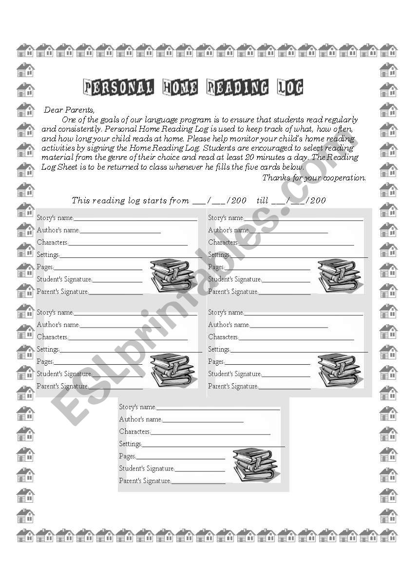 Personal Reading Log worksheet