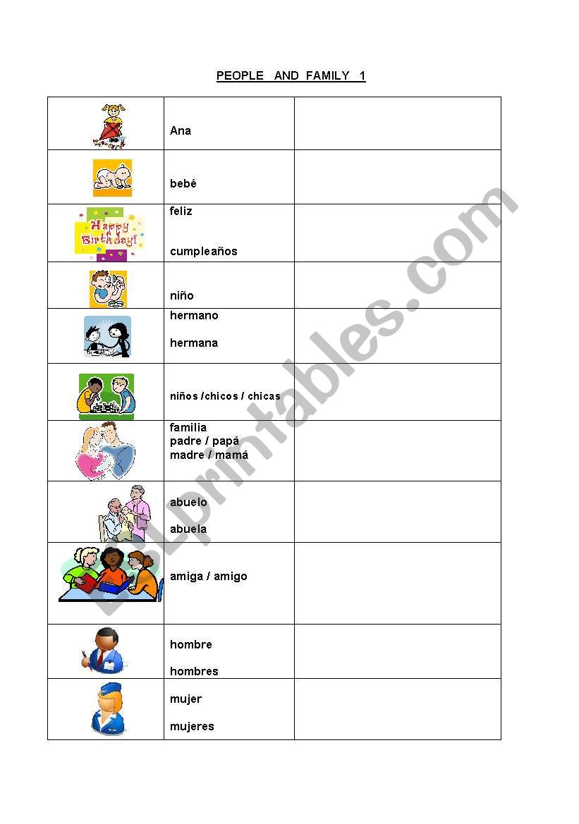 vocabulary 1 family worksheet