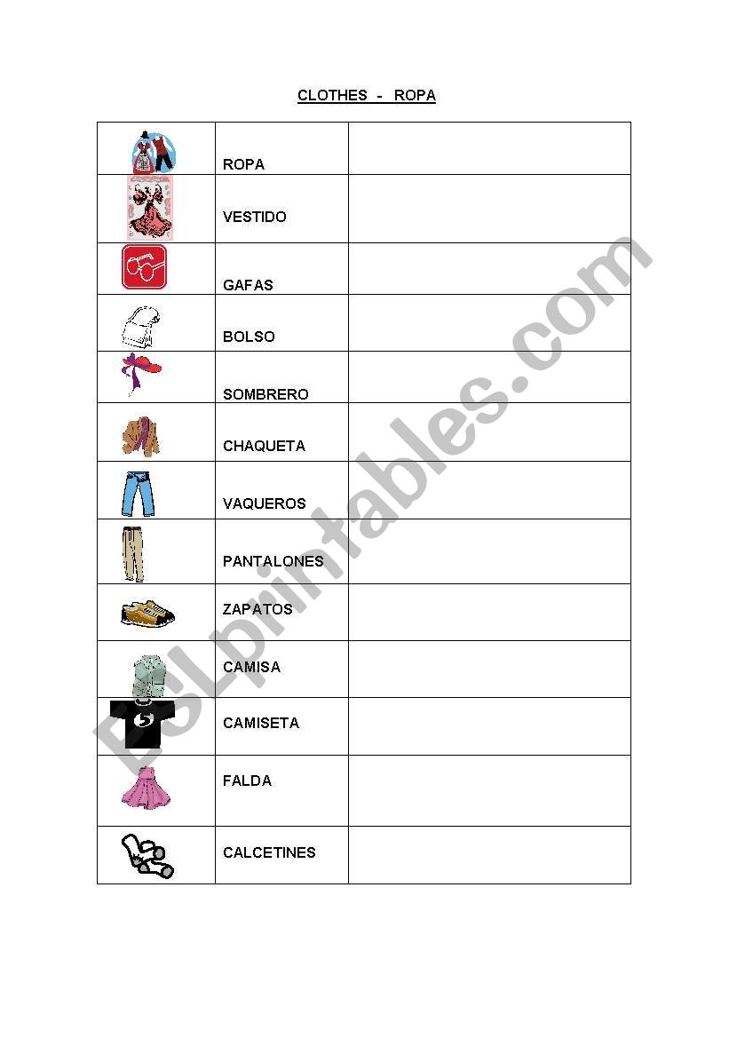 Vocabulary clothes worksheet