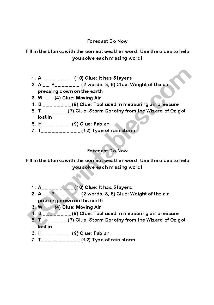 Weather Vocabulary Activity worksheet