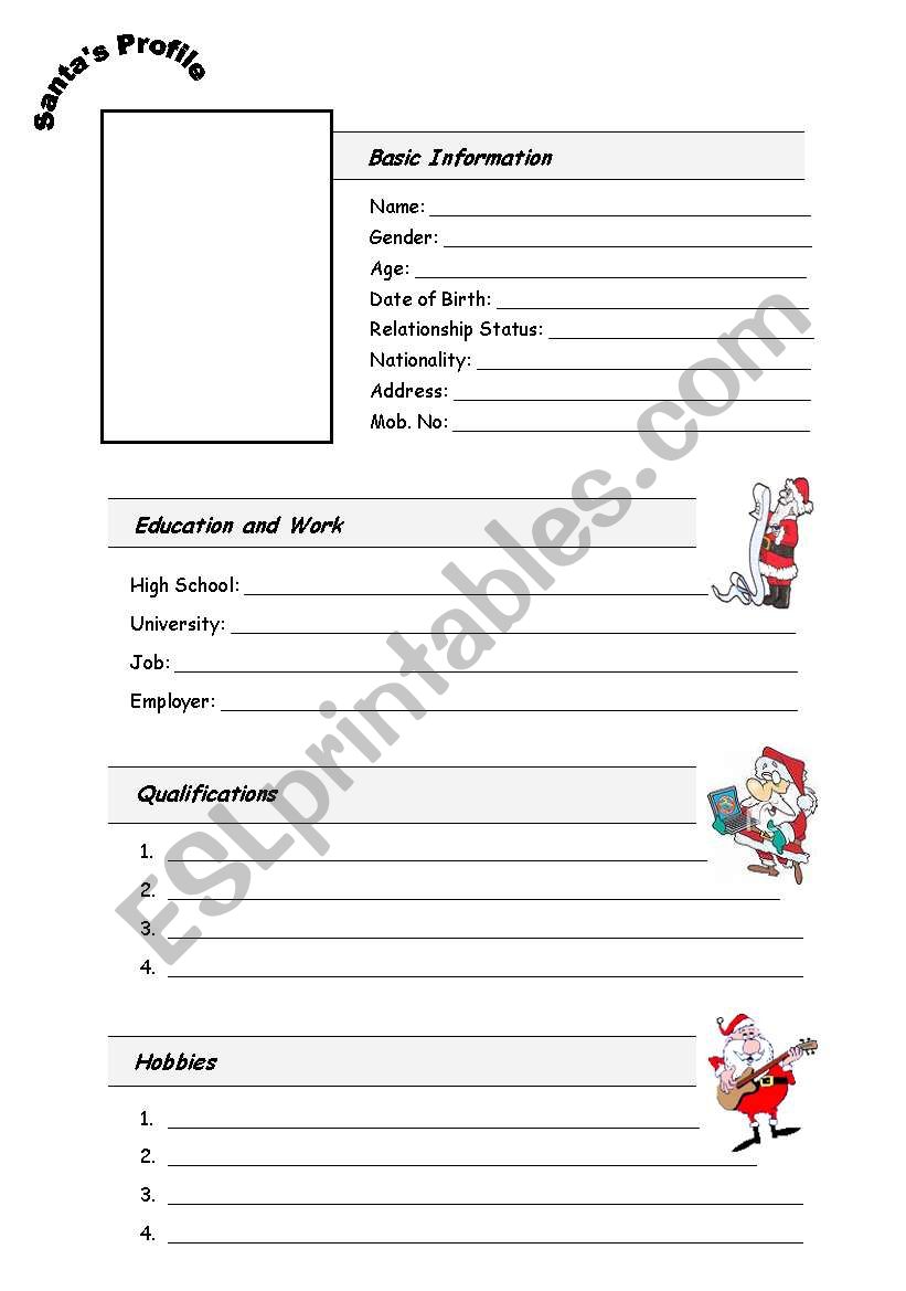Santas Profile worksheet