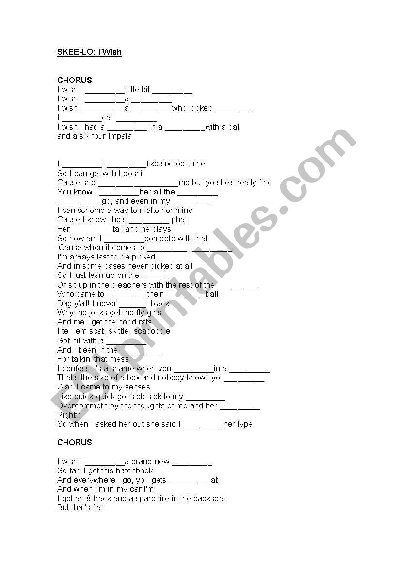 Skee Lo: I Wish worksheet