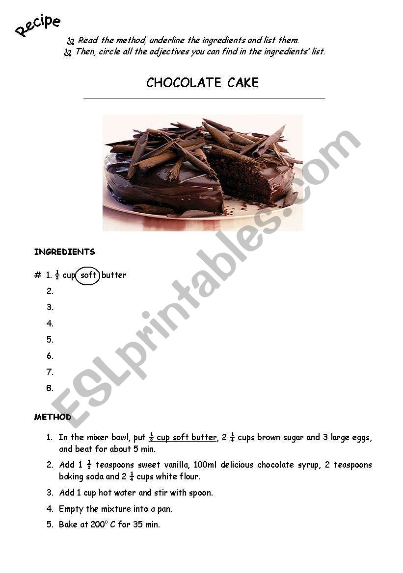 Chocolate Cake Recipe worksheet