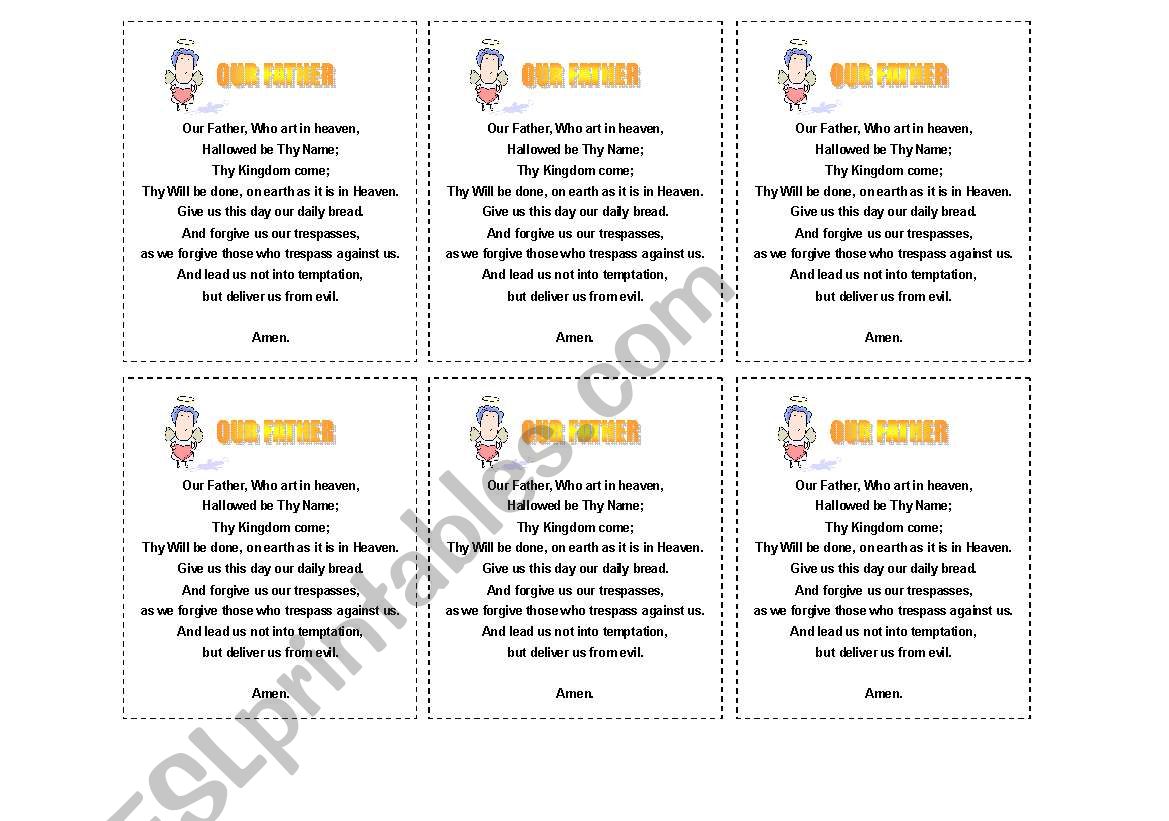 Our father, prayer worksheet