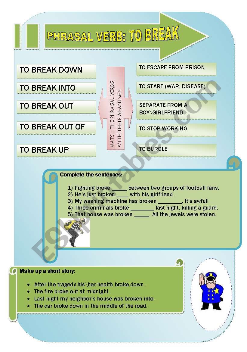 phrasal verb: to break worksheet