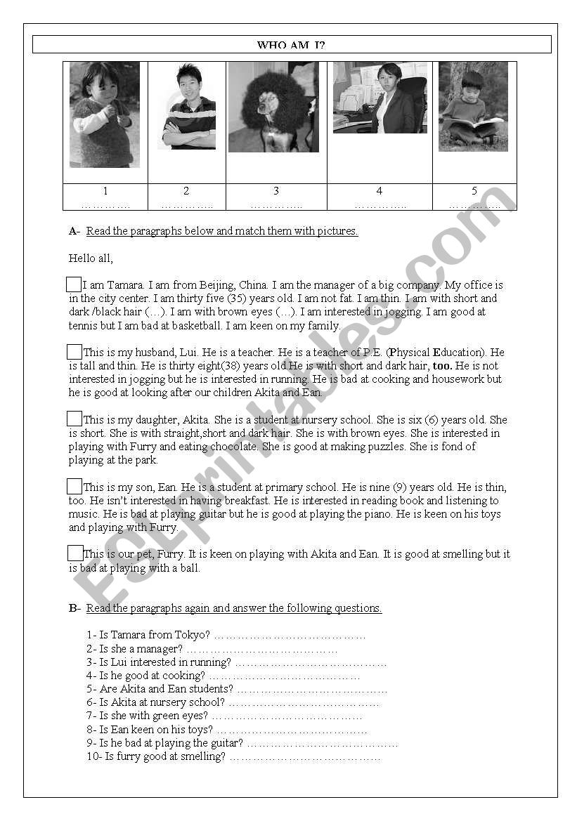 my family worksheet