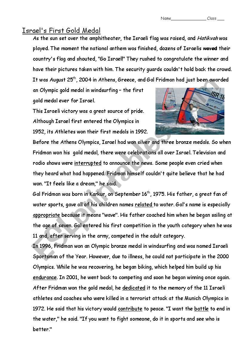 Reading Comp. - Olympics - Sports- Windsurfing