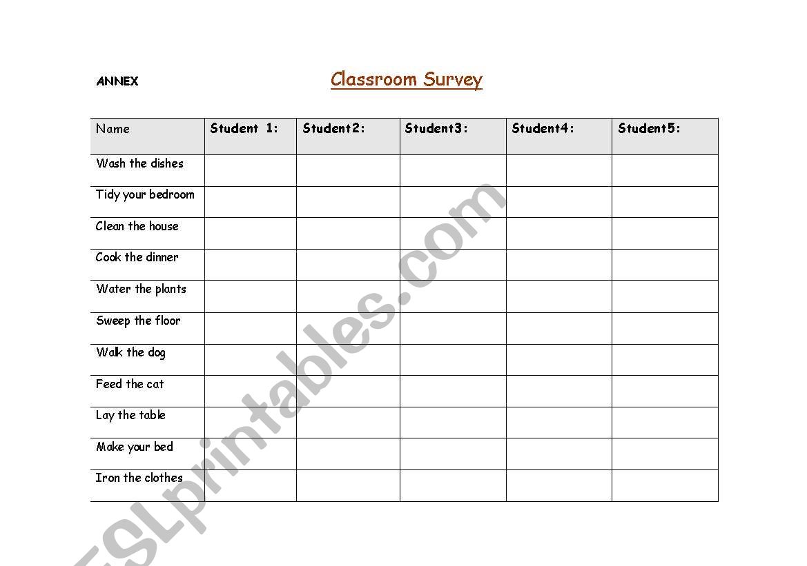 Classroom survey worksheet