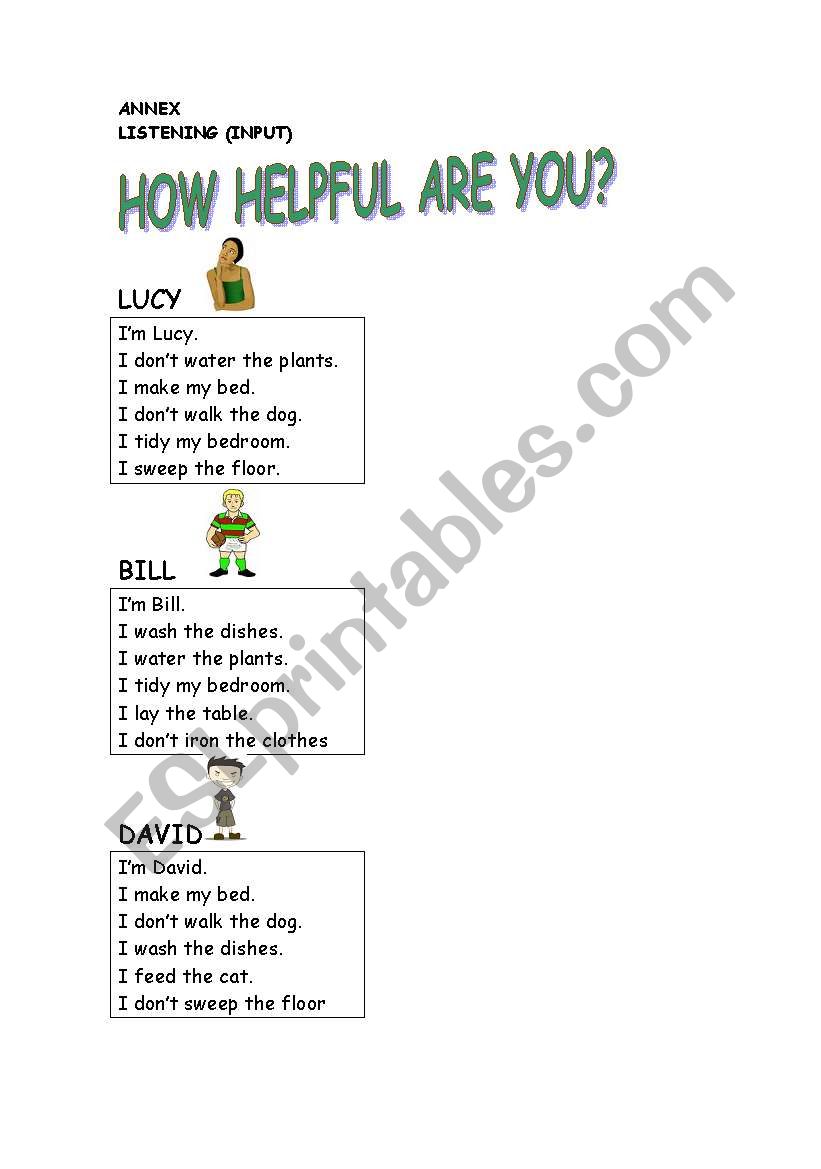 How helpful are you? worksheet
