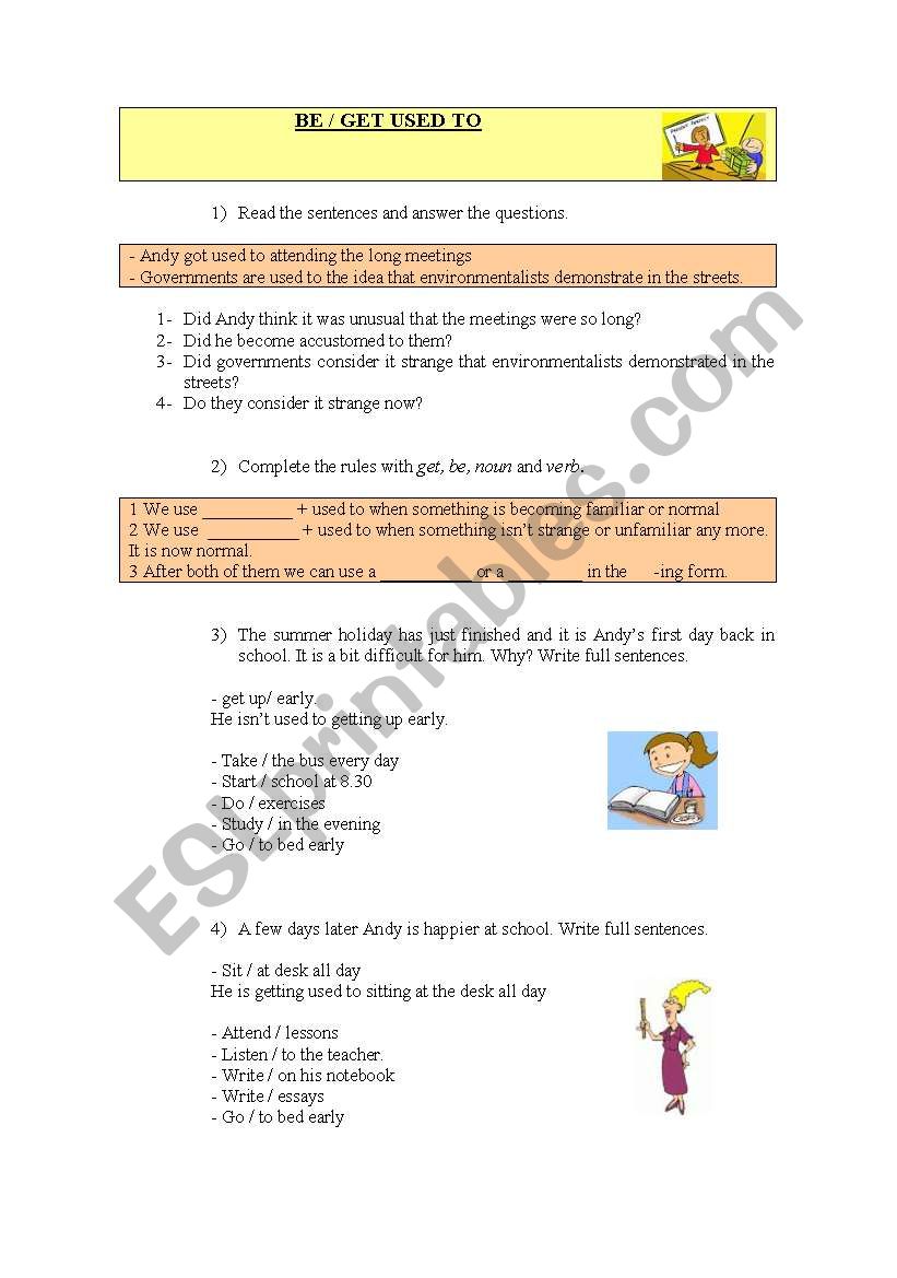 BE/GET USED TO worksheet