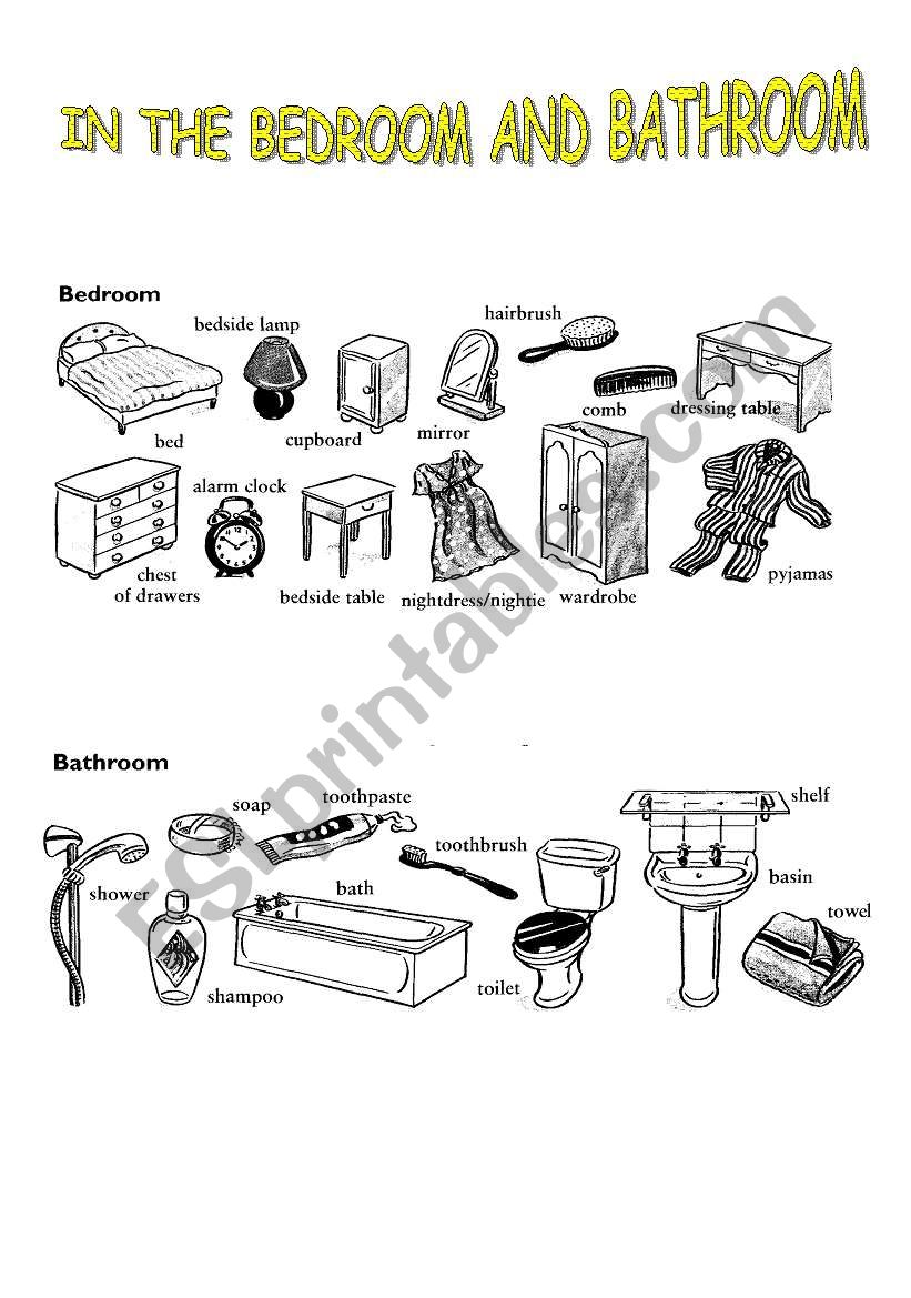 In the bedroom and bathroom worksheet