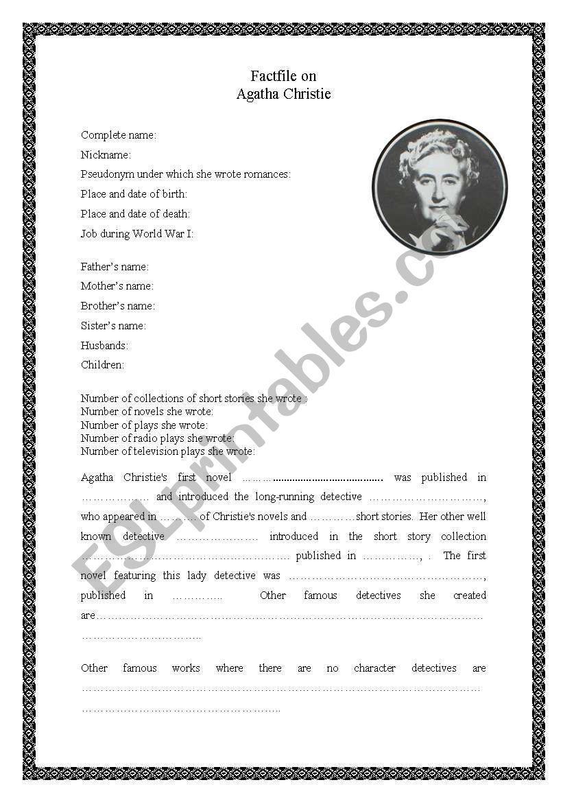 Factfile on Agatha Christie worksheet