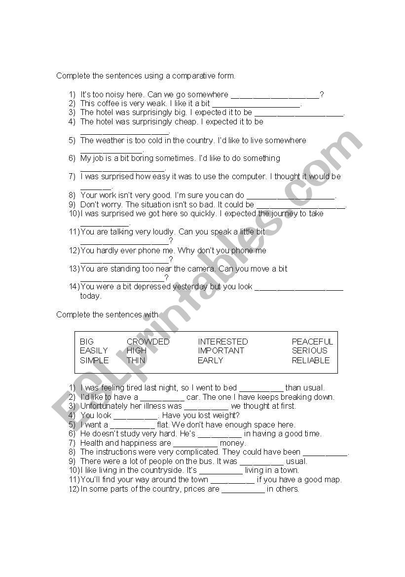 comparatives worksheet