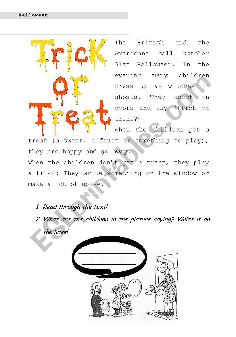 Trick or treat worksheet