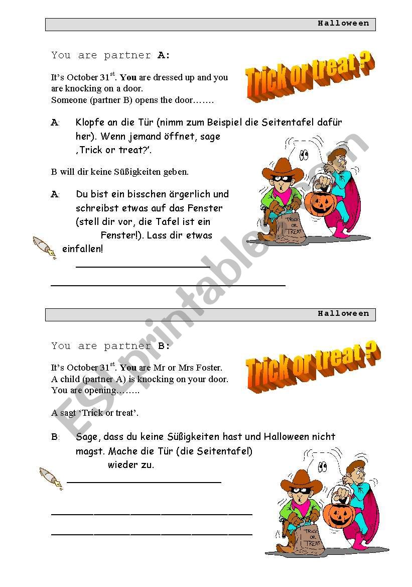 trick or treat partner work worksheet