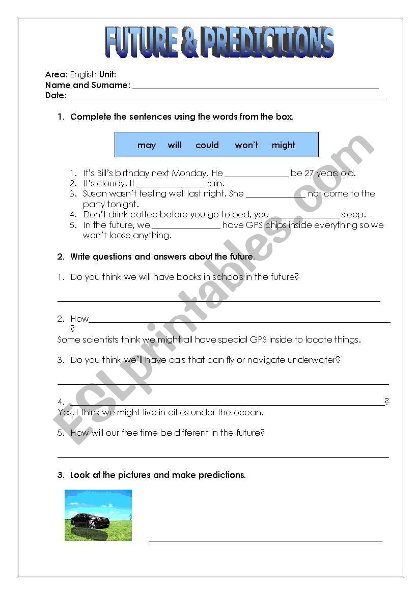FUTURE AND PREDICTIONS worksheet
