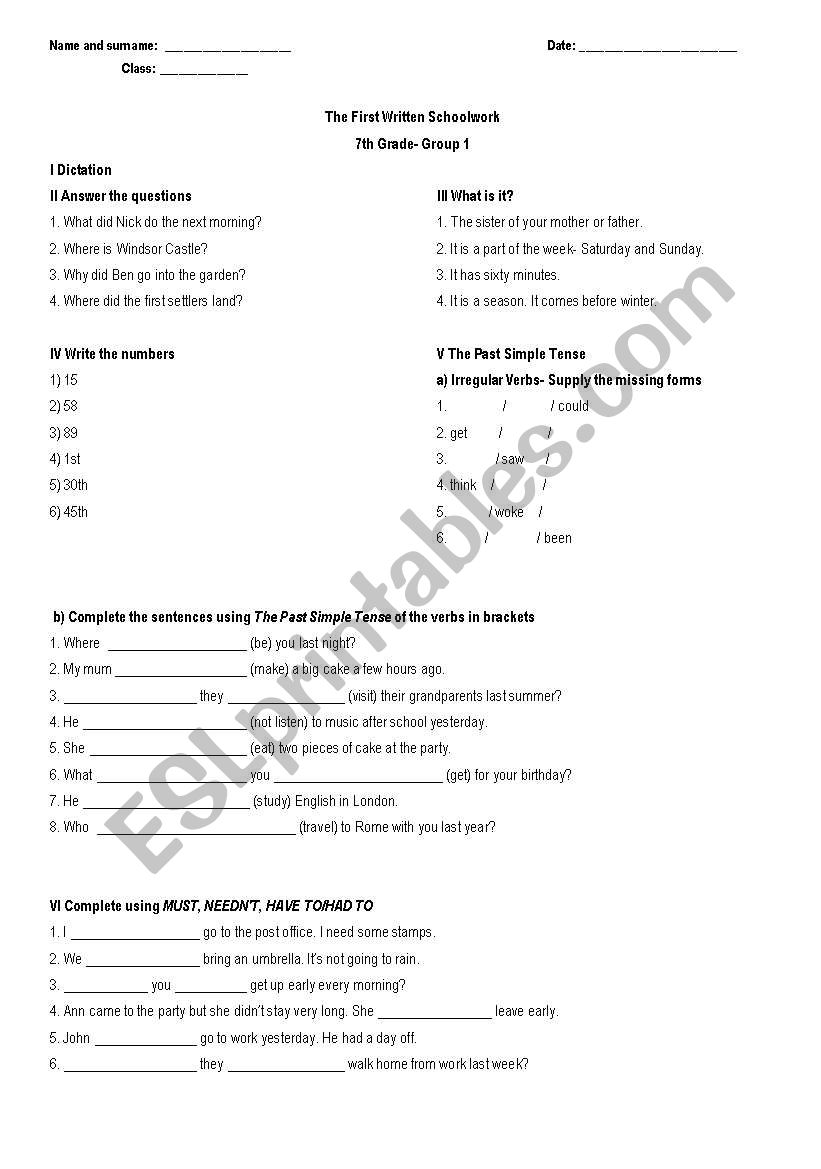 Test_7thgrade_Group1 worksheet