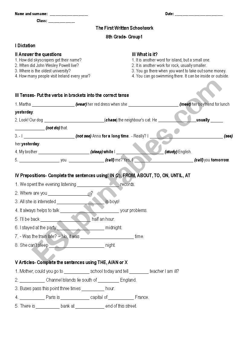 Test_8thgrade_Group1 worksheet