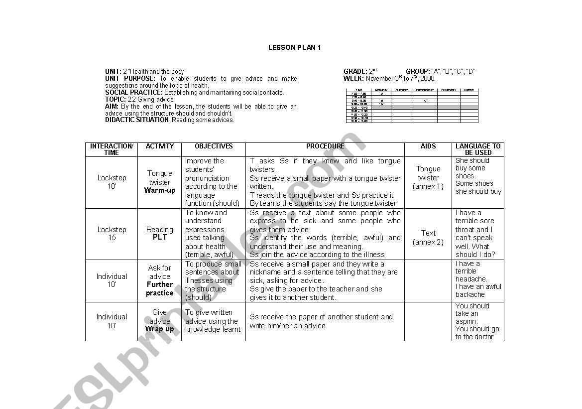 healt and the body worksheet