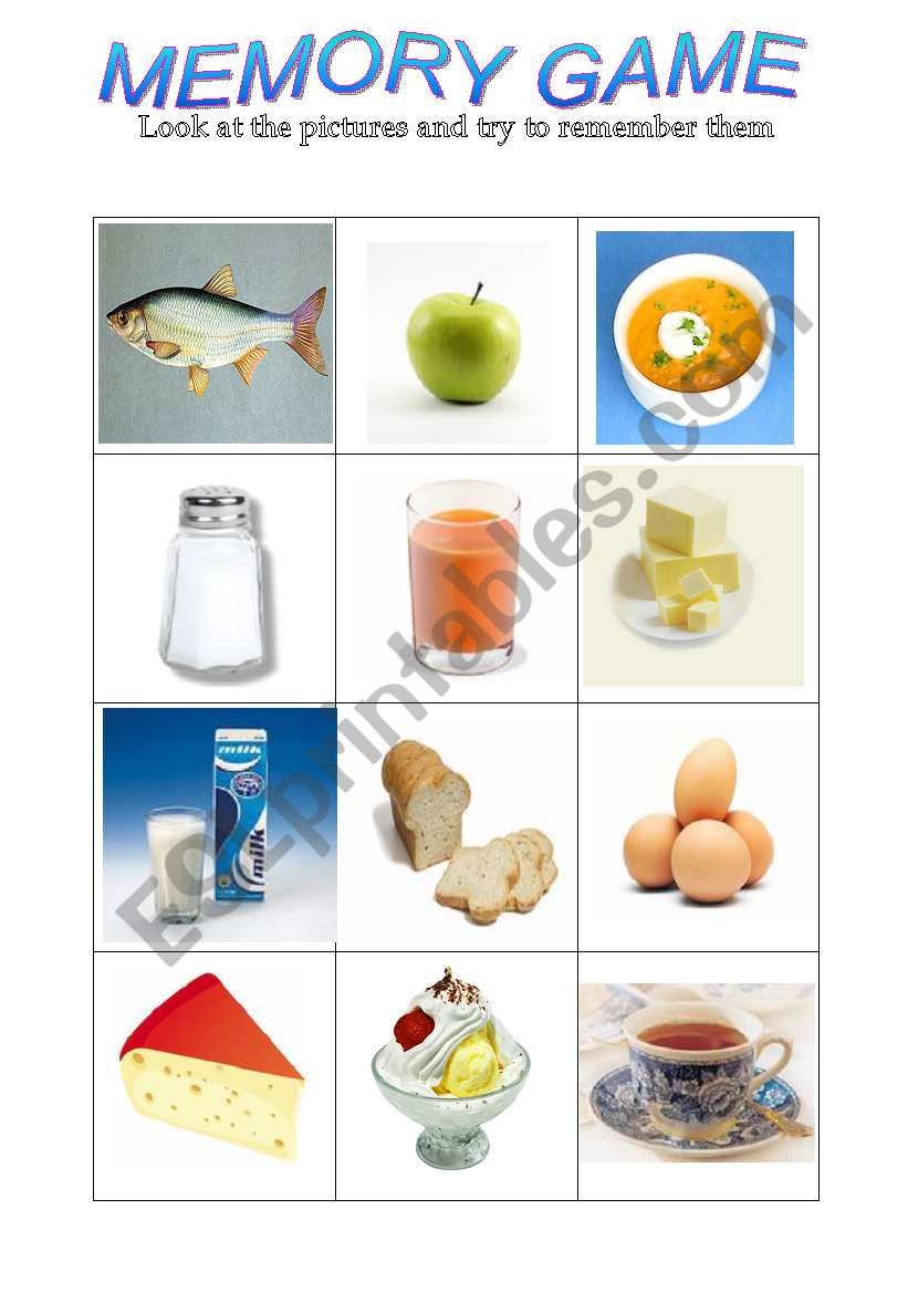 Food Memory Game worksheet