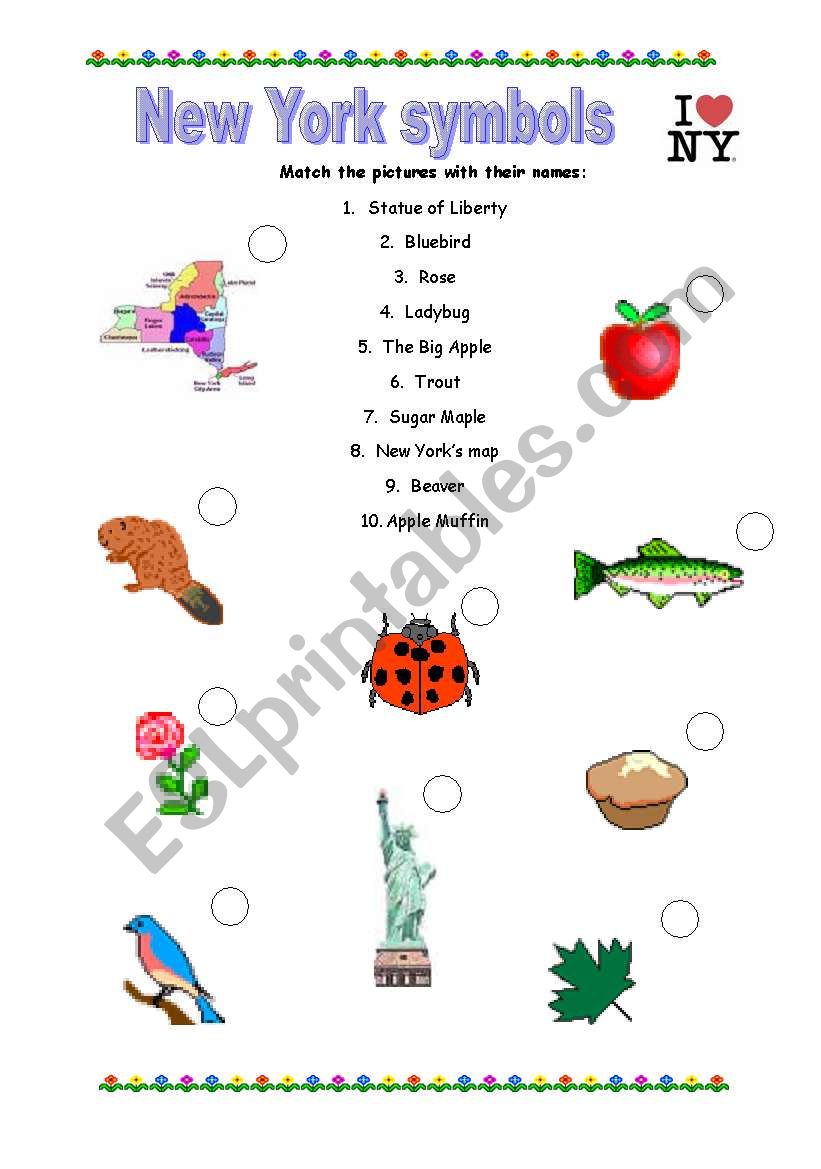 New York symbols worksheet