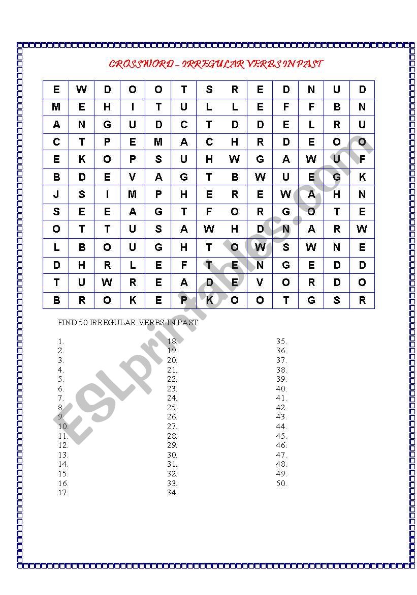 WORDSEARCH - IRREGULAR VERBS IN PAST