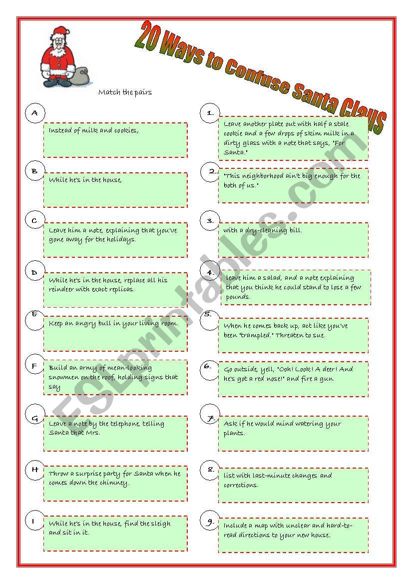 20 ways to confuse Santa worksheet