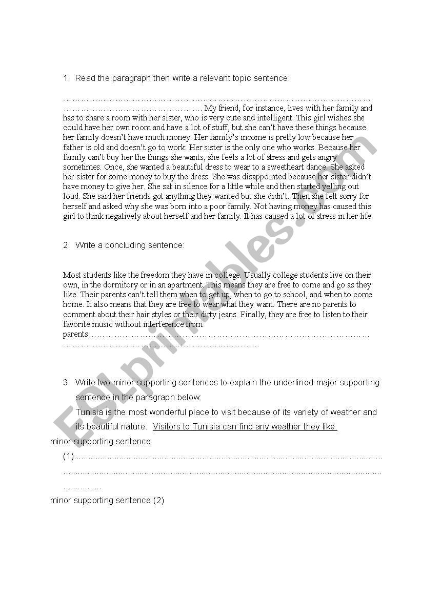 Writing a coherent paragraph worksheet