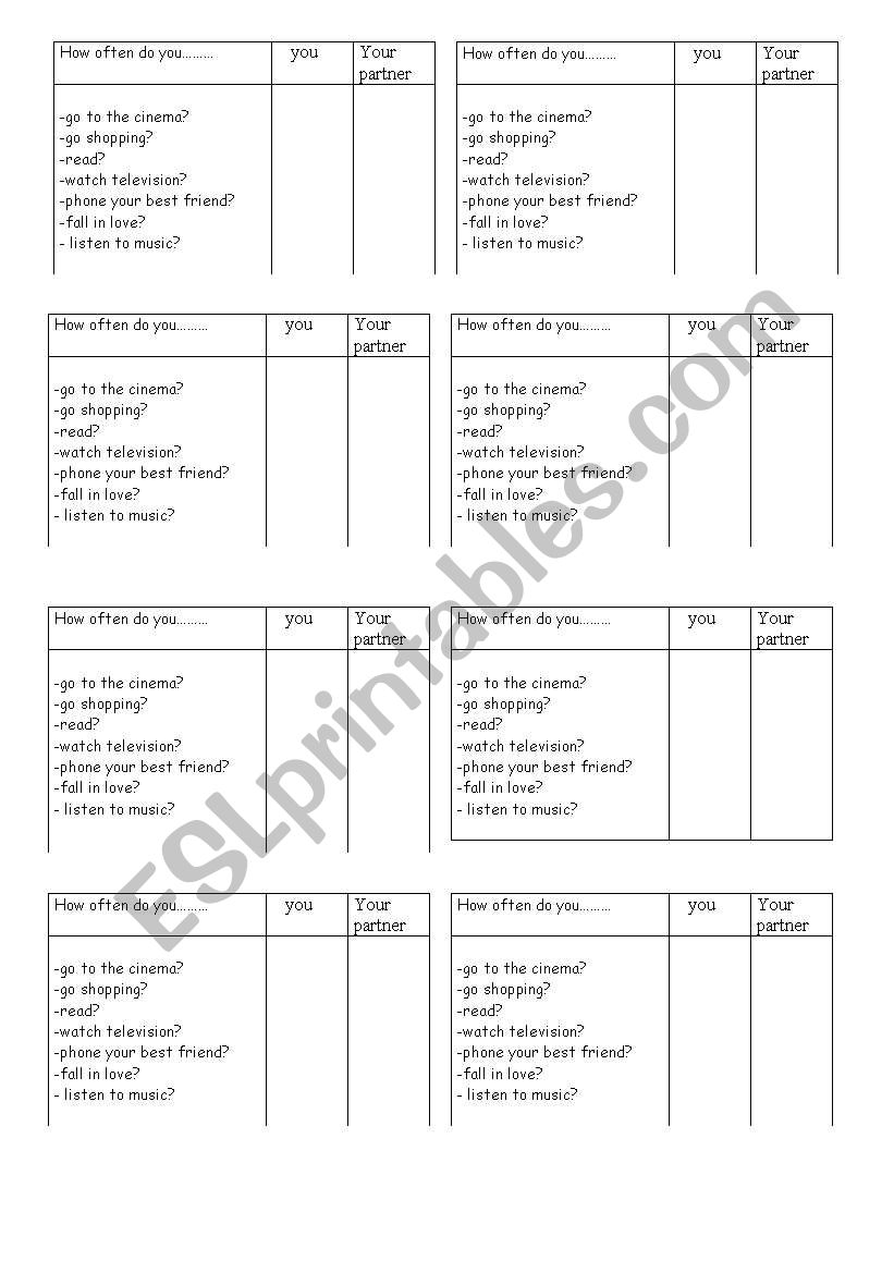 how often do you...? worksheet