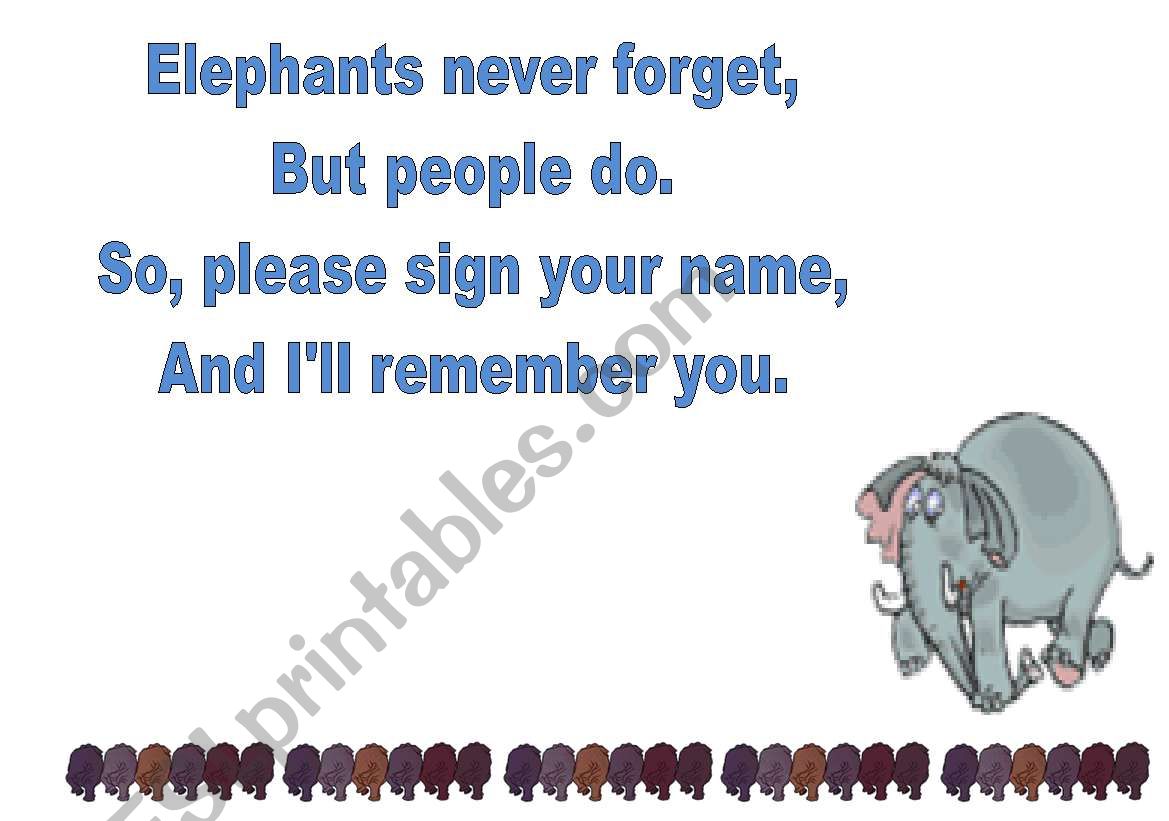 Elephants never forget worksheet