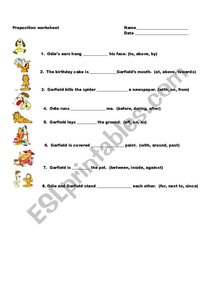 Prepositions I worksheet