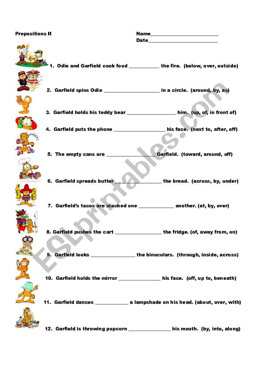 Prepositions II worksheet