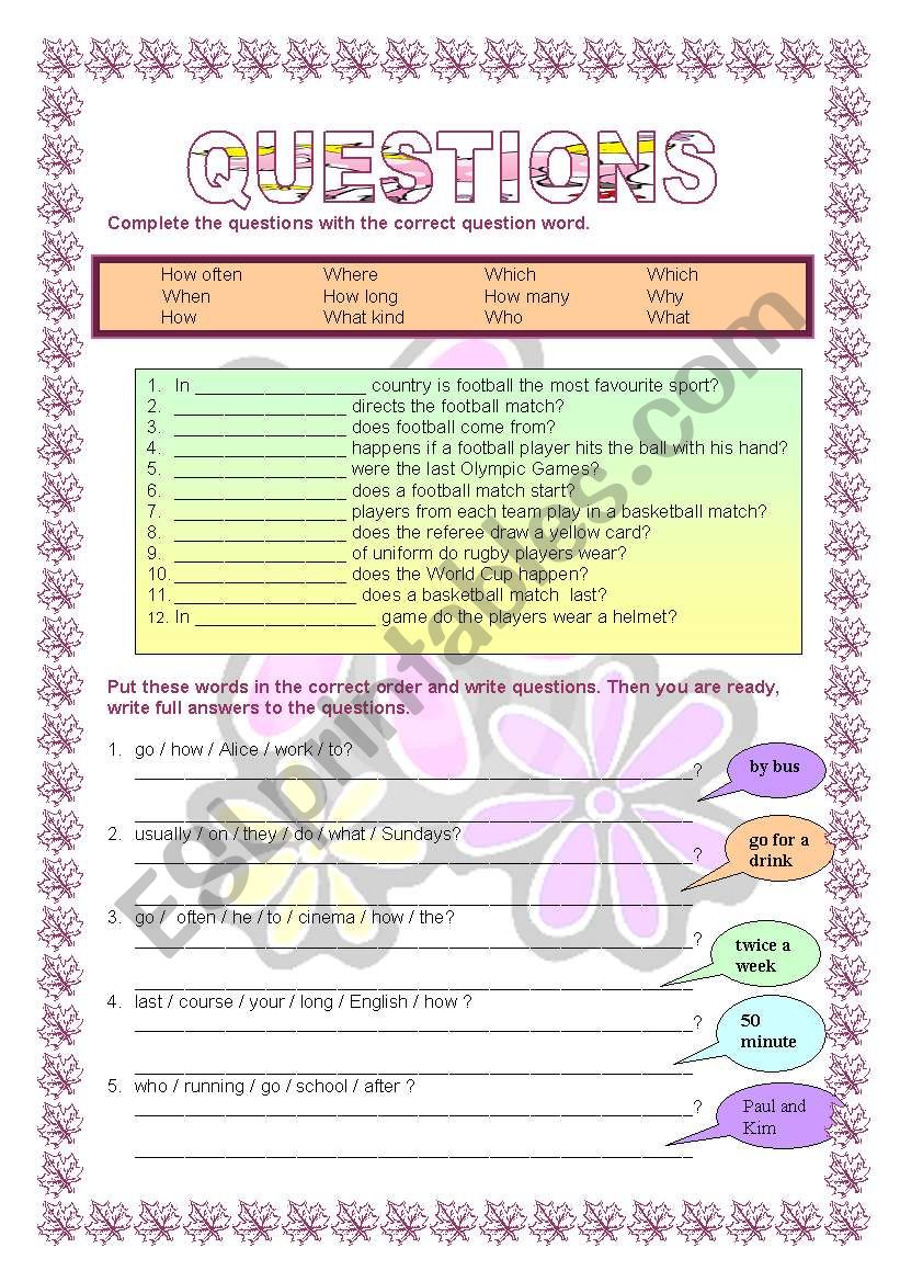 ASKING QUESTIONS - 2 PAGES worksheet